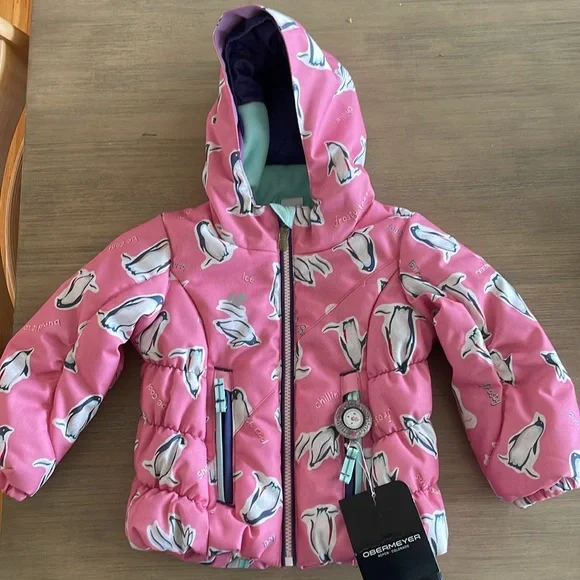 NWT Obermeyer Little Girls Cakewalk Insulated Ski Jacket 2yr Pink Penguins